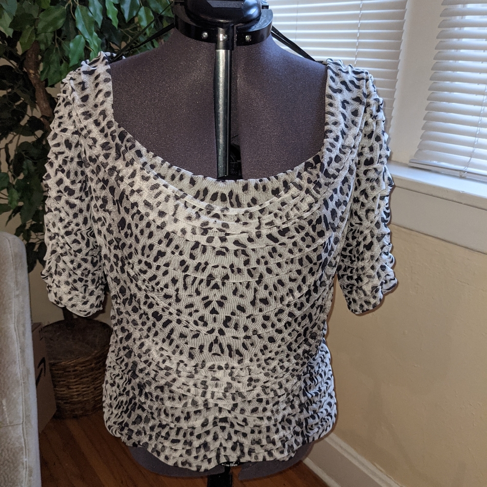 Tadashi Shoji leopard print top with ruching